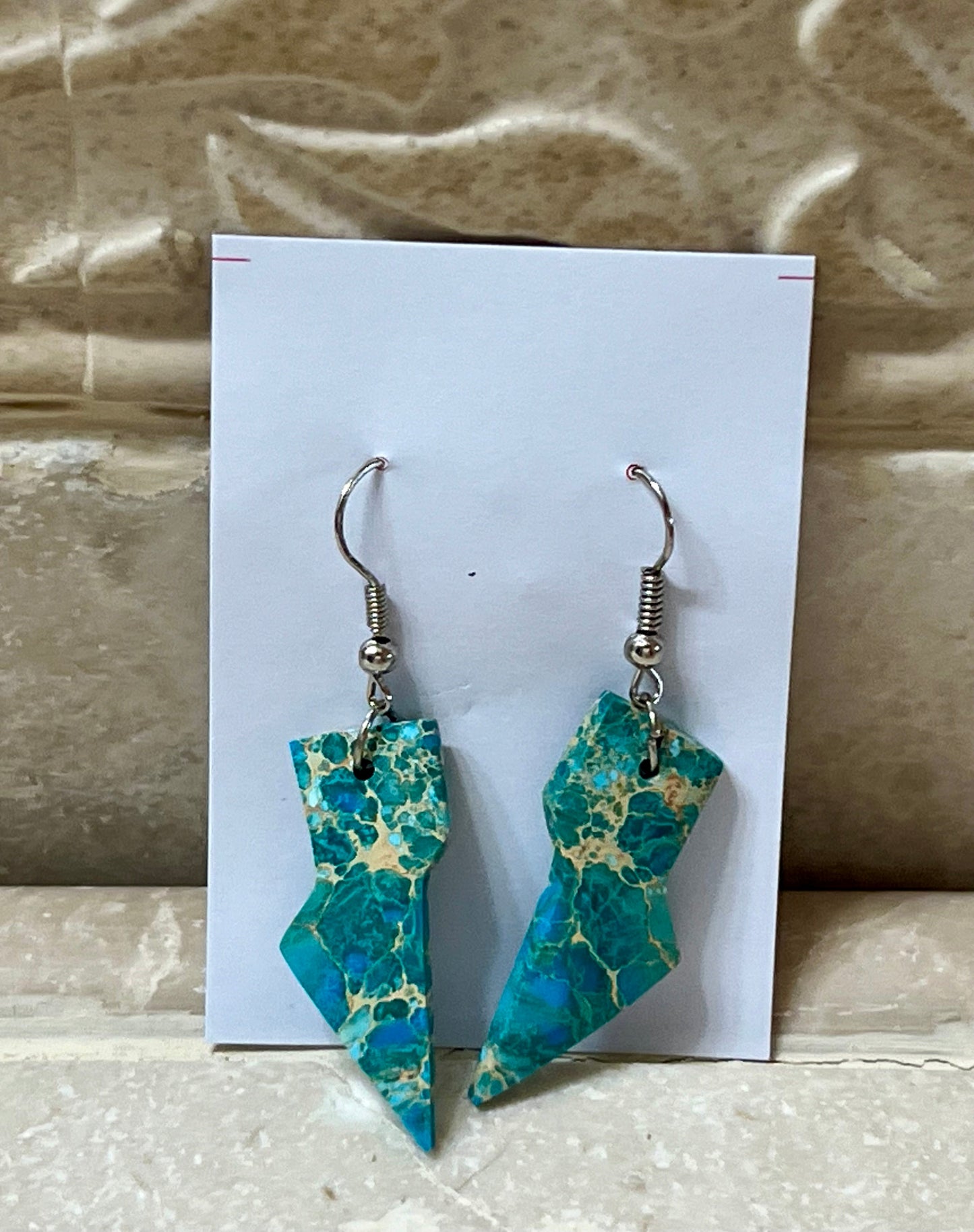 Navajo Turquoise & Sterling Silver Lightning Bolt Slab Earrings