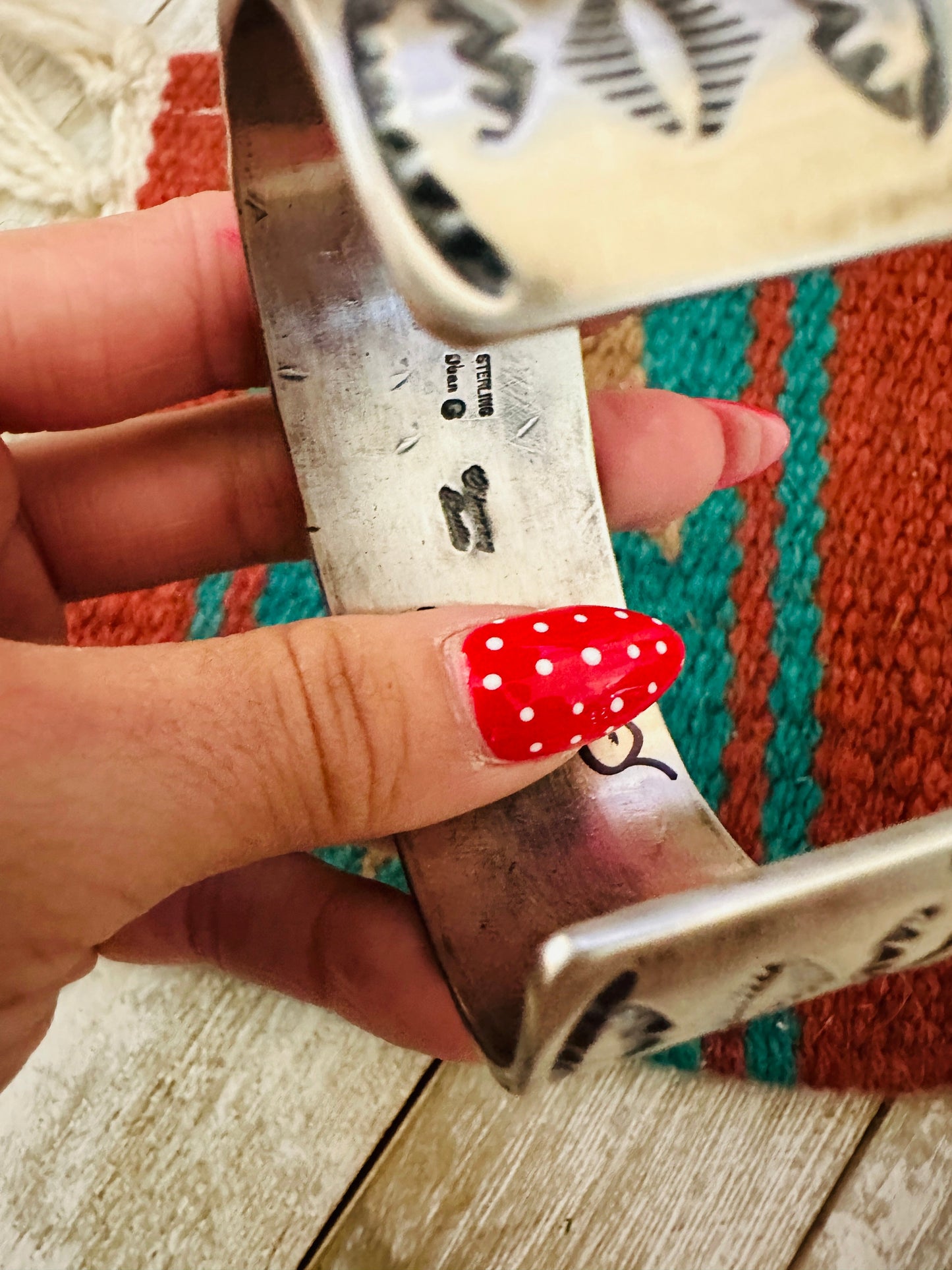 Navajo Sterling Silver & Queen Pink Conch Cuff Bracelet by Chimney Butte