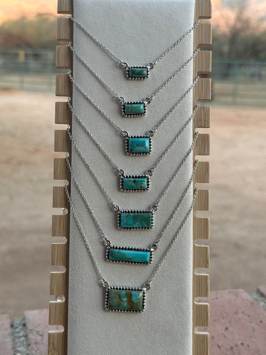Handmade Sterling Silver Kingman Turquoise Bar Necklaces