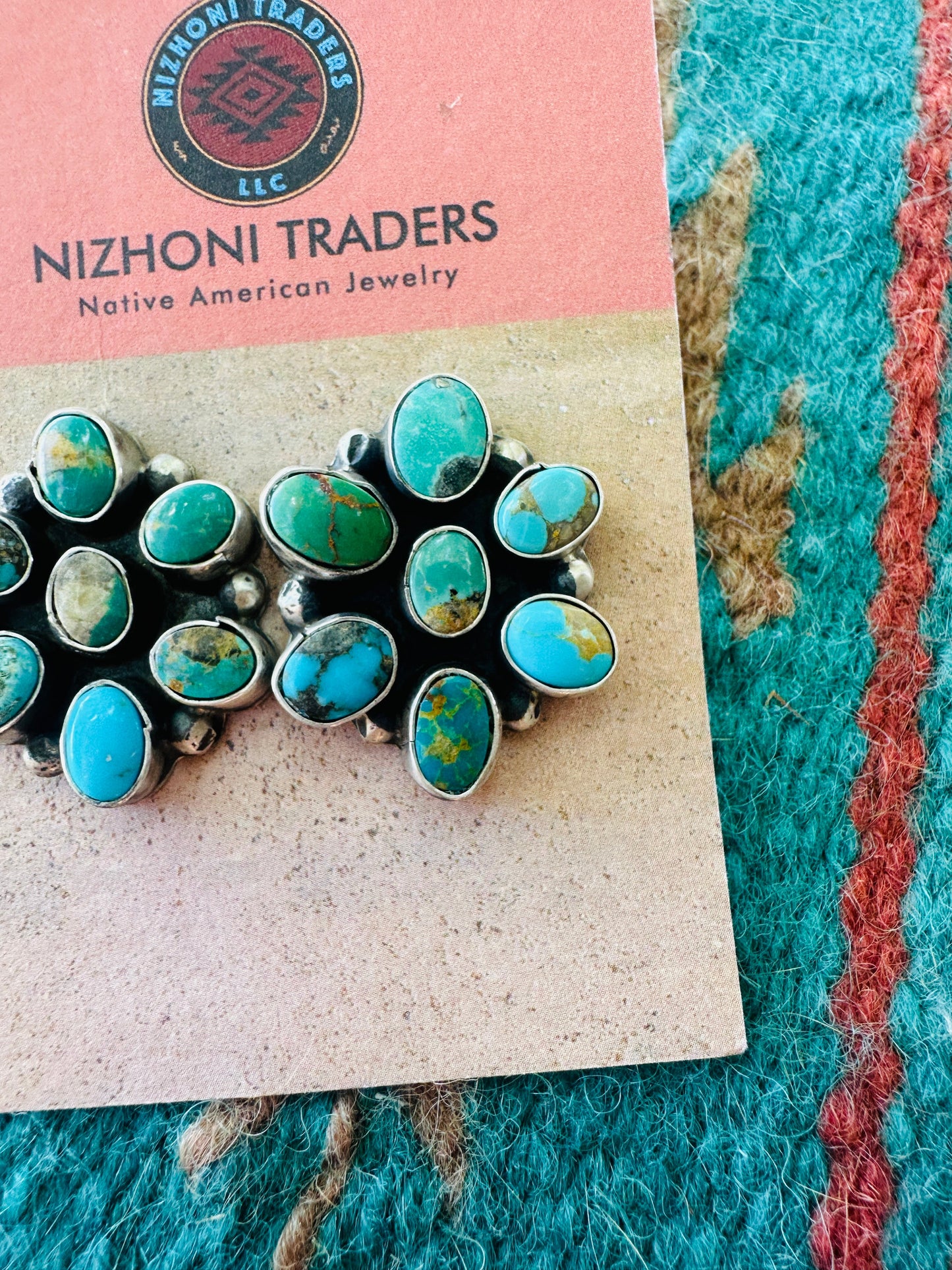 Navajo Sterling Silver & Turquoise Cluster Post Earrings