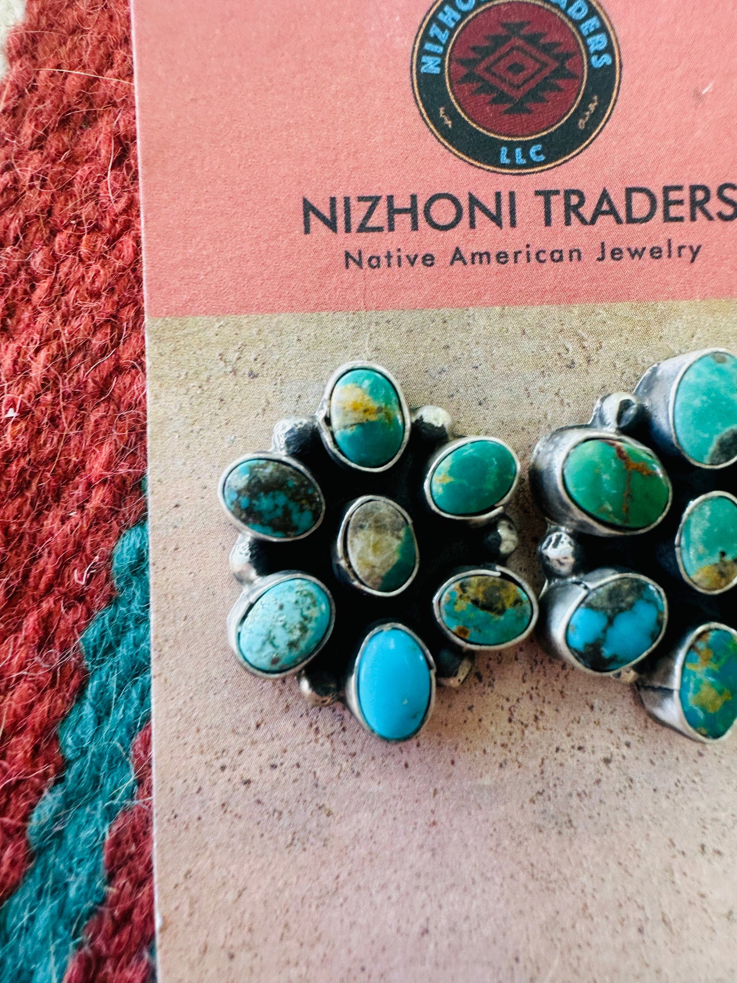 Navajo Sterling Silver & Turquoise Cluster Post Earrings