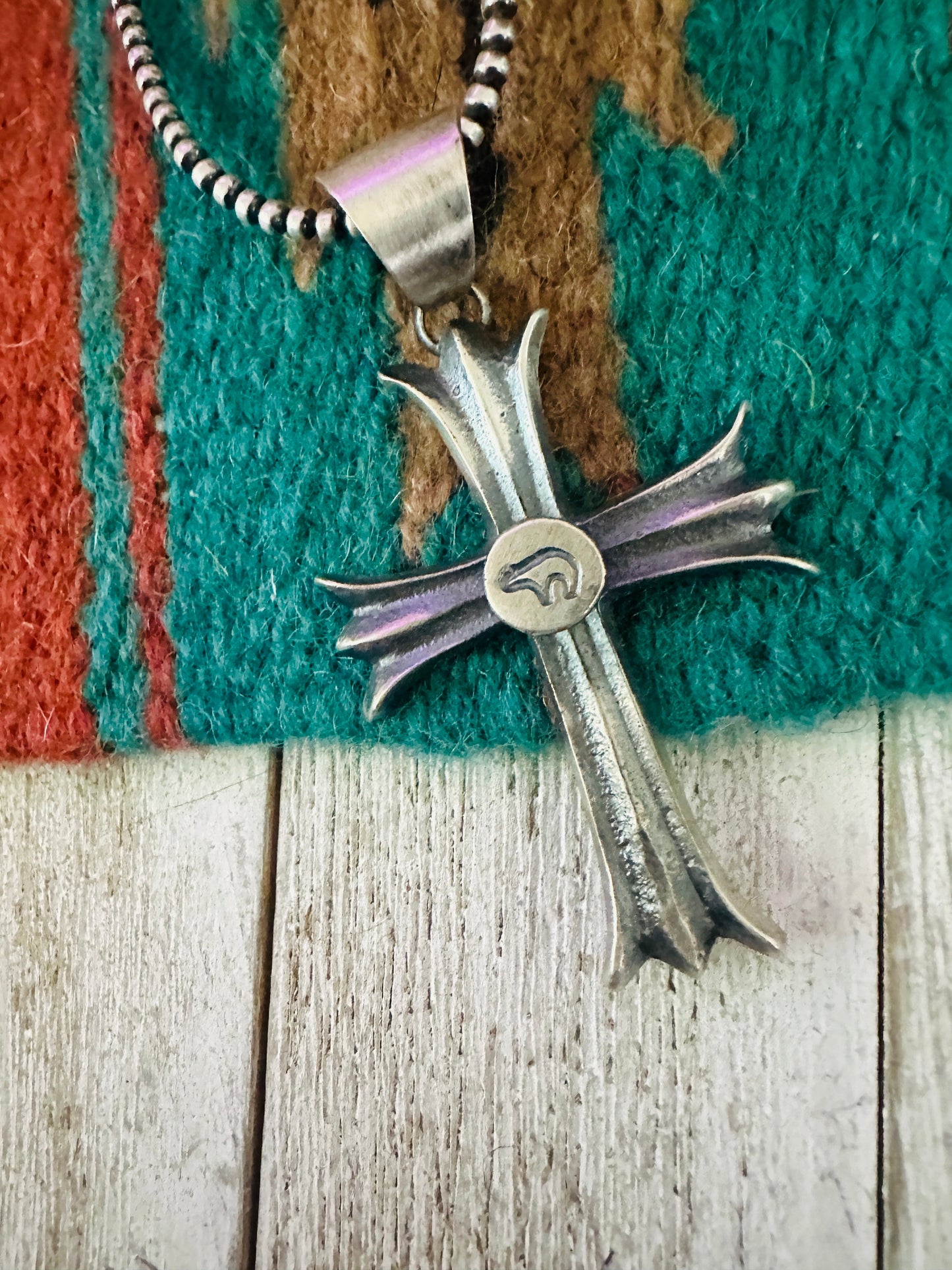 Navajo Sterling Silver Bear Cross Pendant by Chimney Butte
