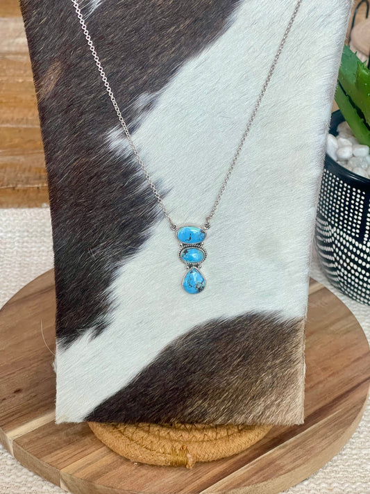 Handcrafted Sterling Silver & Golden Hills 3 Stone Necklace