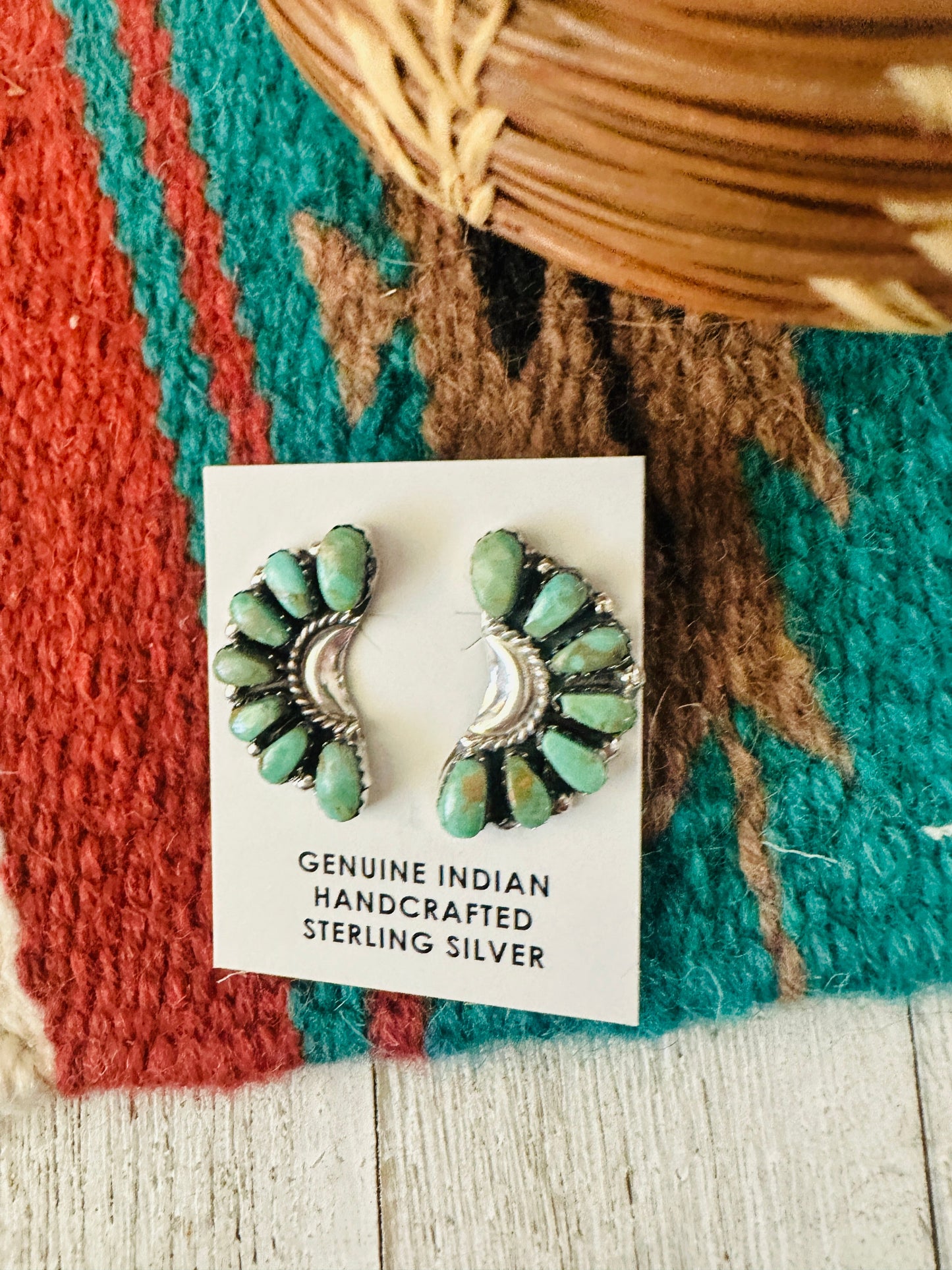 Handcrafted Turquoise & Sterling Silver Crescent Cluster Earrings