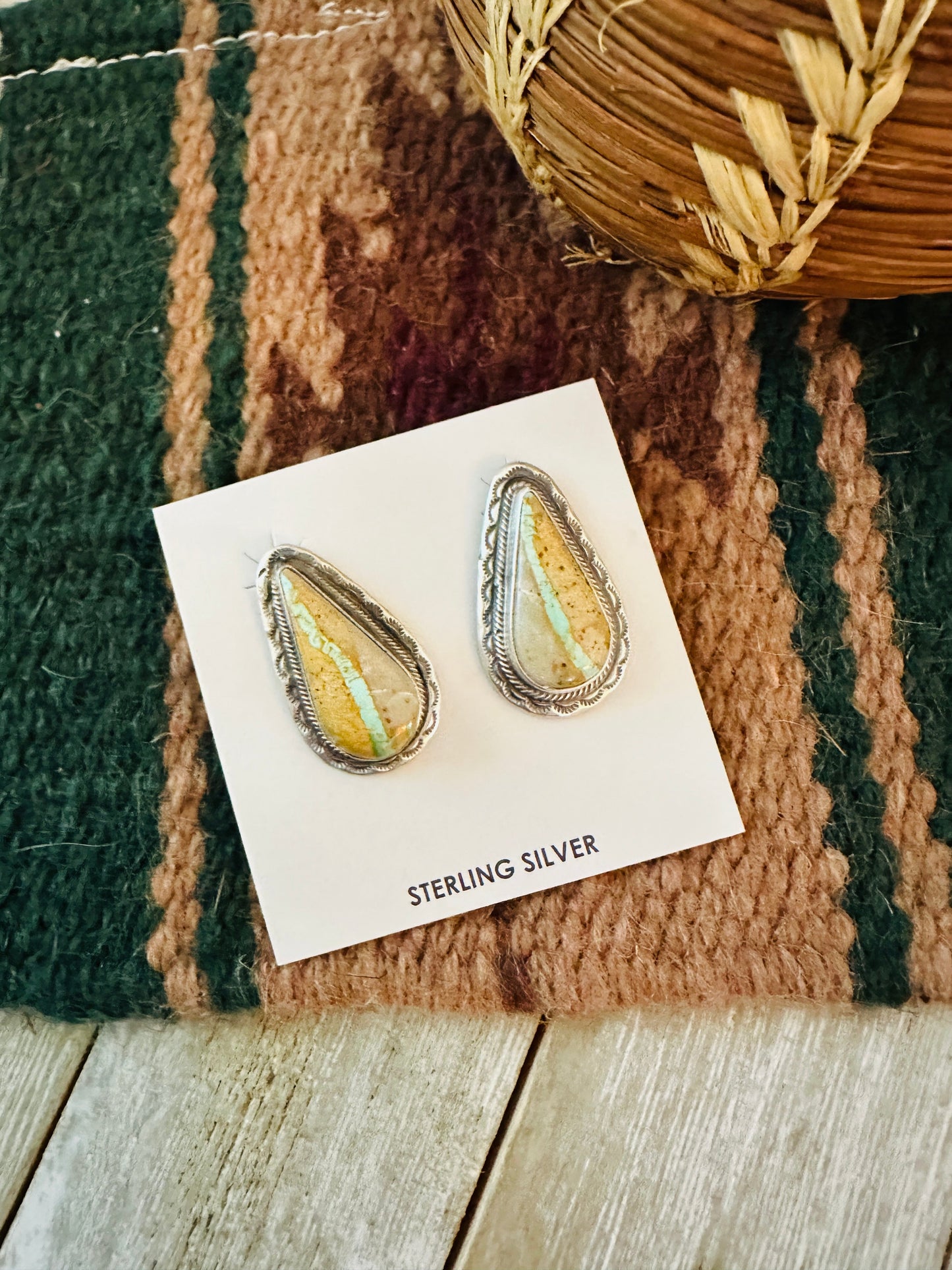 Navajo Sterling Silver & Ribbon Turquoise Post Earrings