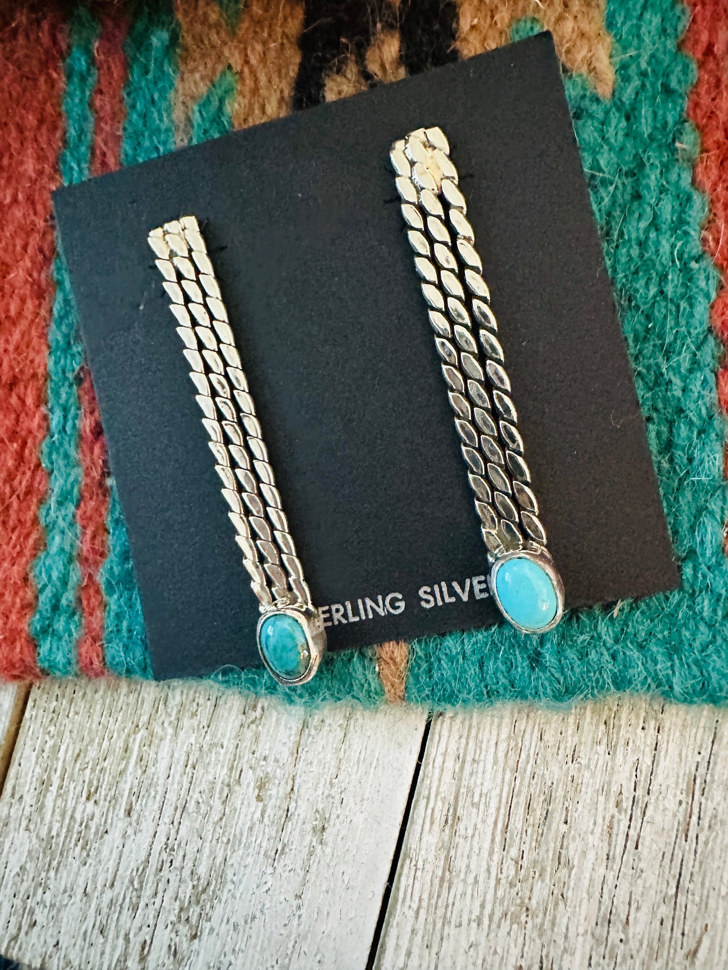 Navajo Sterling Silver & Turquoise Drop Dangle Earrings
