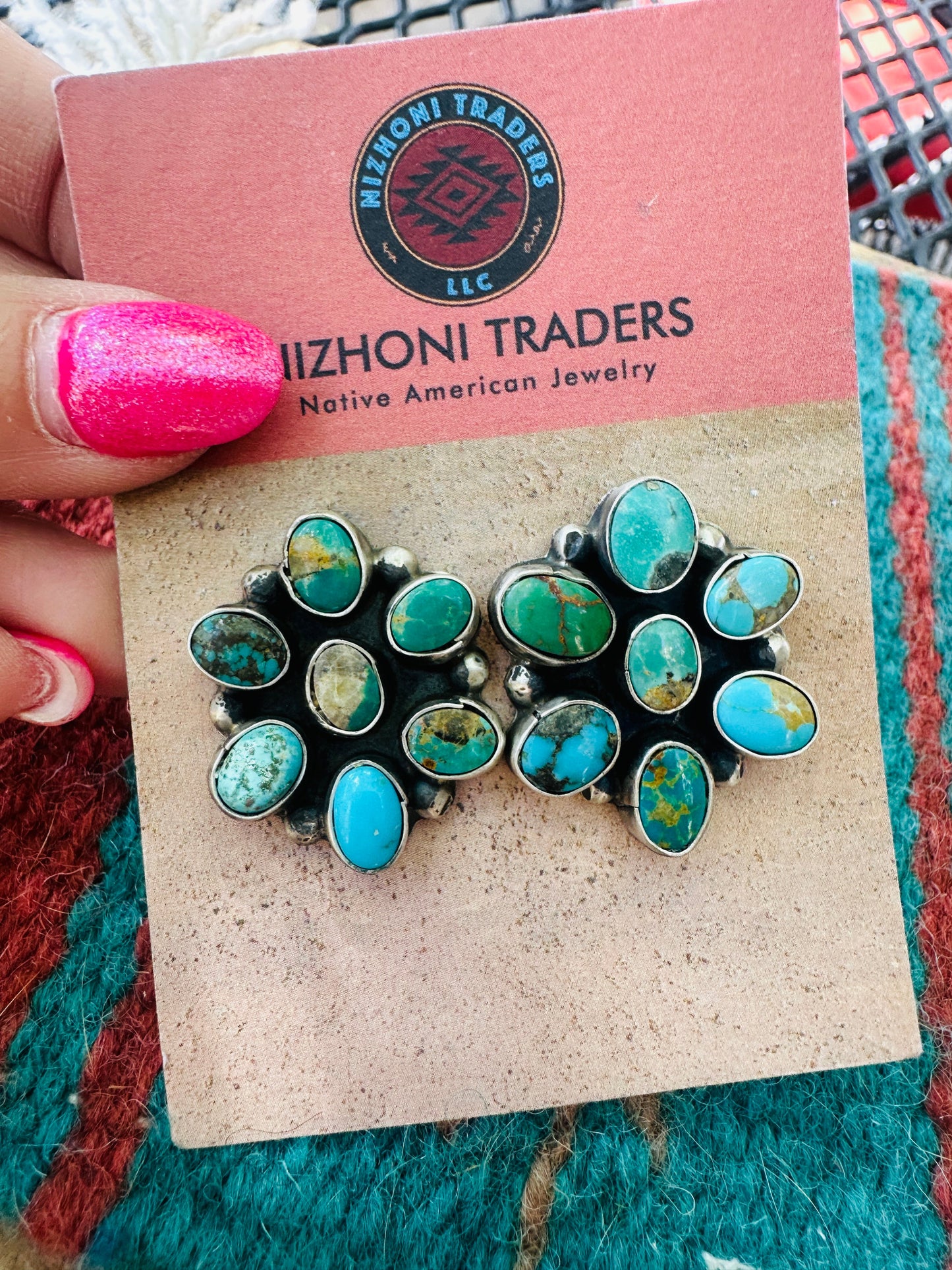 Navajo Sterling Silver & Turquoise Cluster Post Earrings