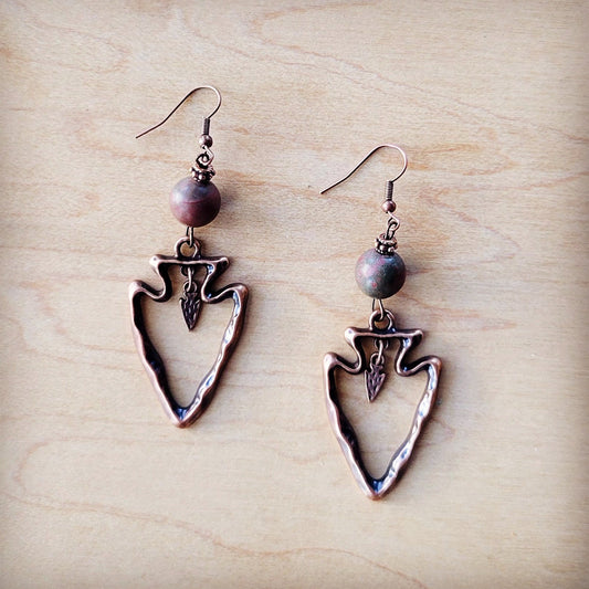 Copper Arrow Earrings w/ Genuine Picasso Jasper Beads 225q