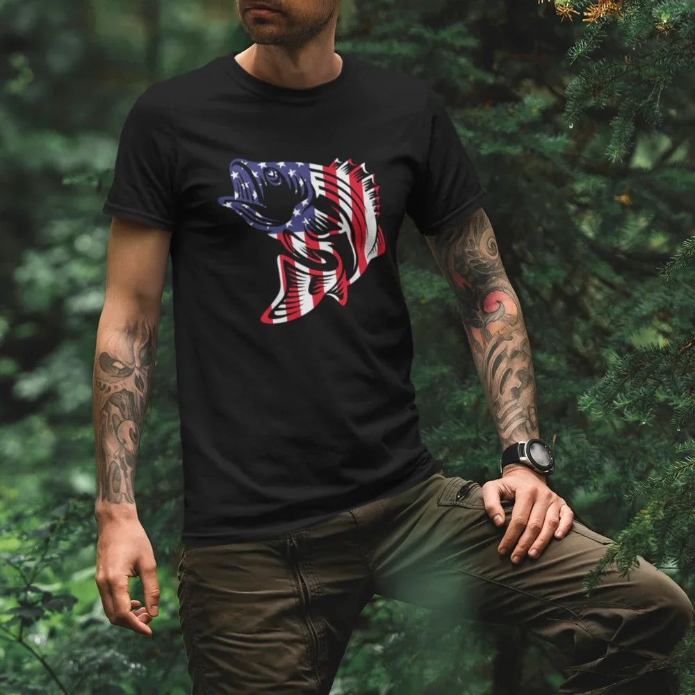 American Flag Fish Come Man T-Shirt
