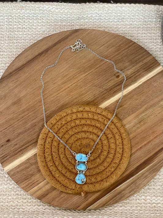 Handcrafted Sterling Silver & Golden Hills 3 Stone Necklace