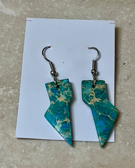 Handcrafted Turquoise & Sterling Silver Lightning Bolt Slab Earrings