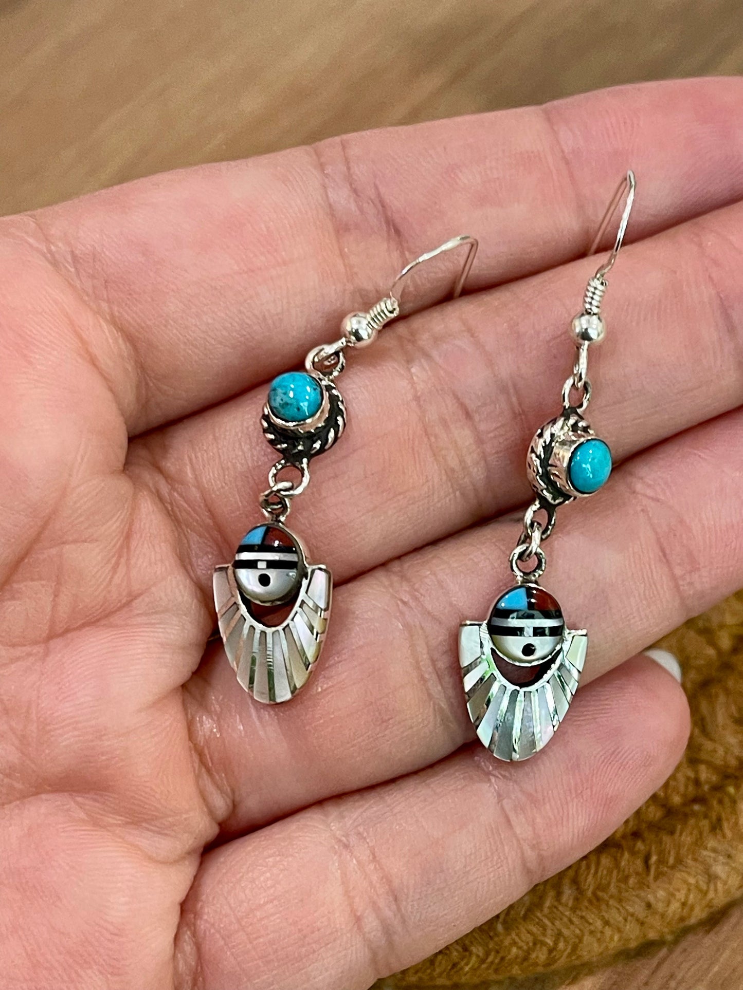 Handcrafted Sterling Silver & Multi Stone Sunface Dangle Earrings