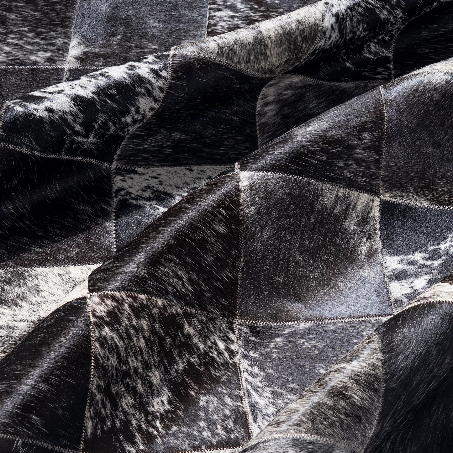 Black Salt and Pepper Patchwork Cowhide Rug