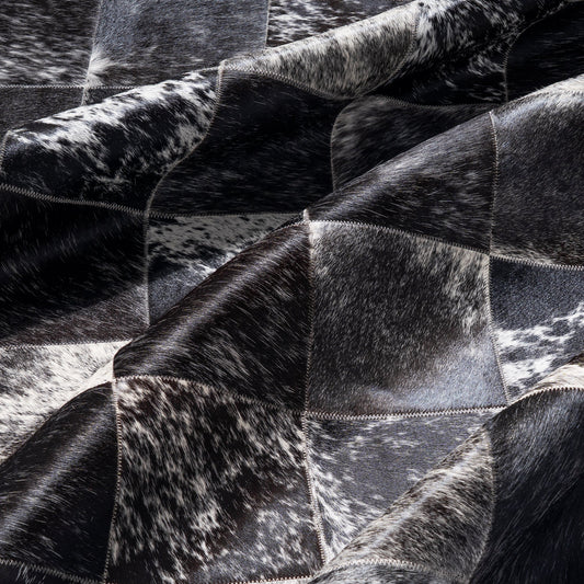 Black Salt and Pepper Patchwork Cowhide Rug