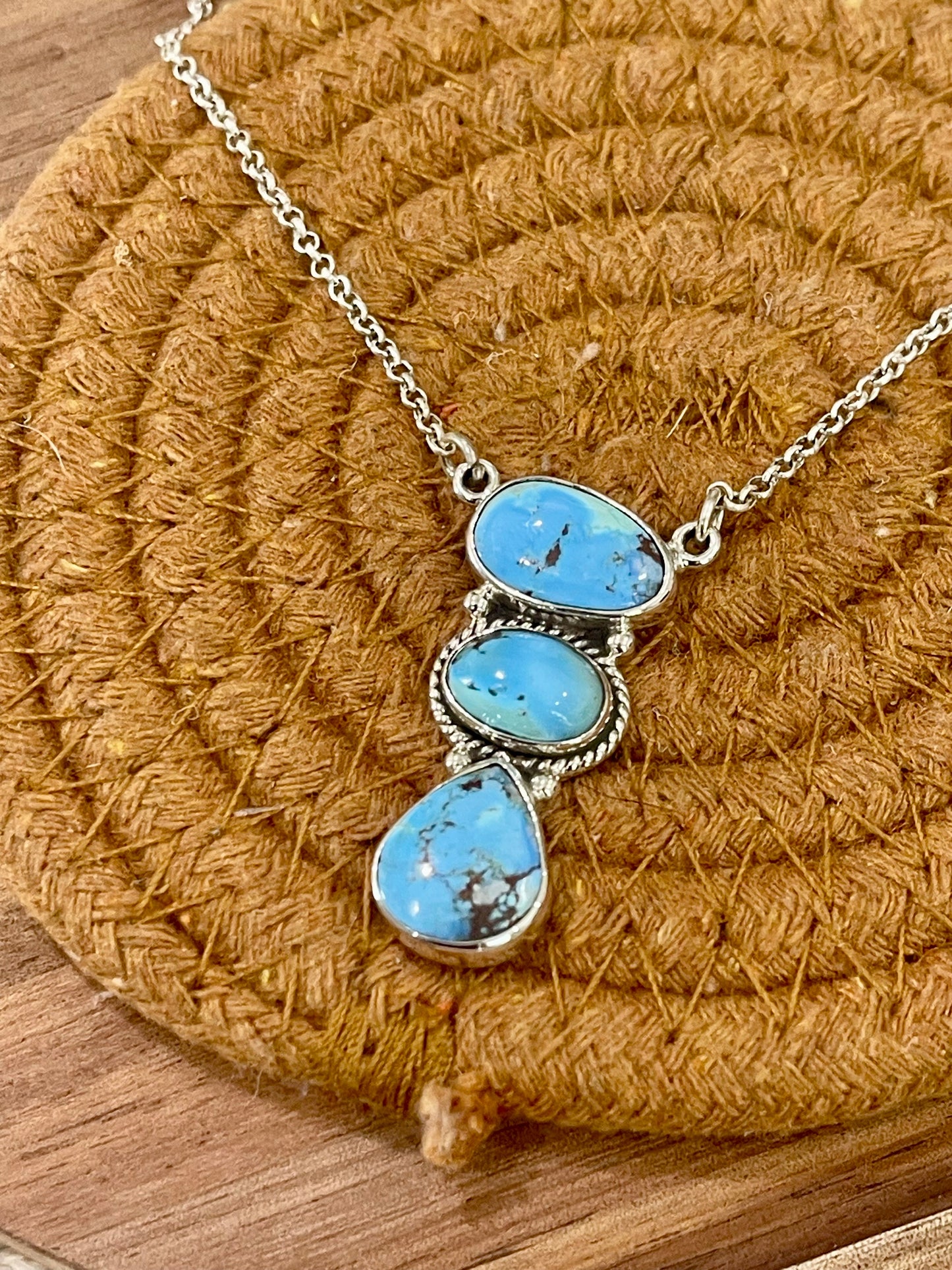 Handcrafted Sterling Silver & Golden Hills 3 Stone Necklace