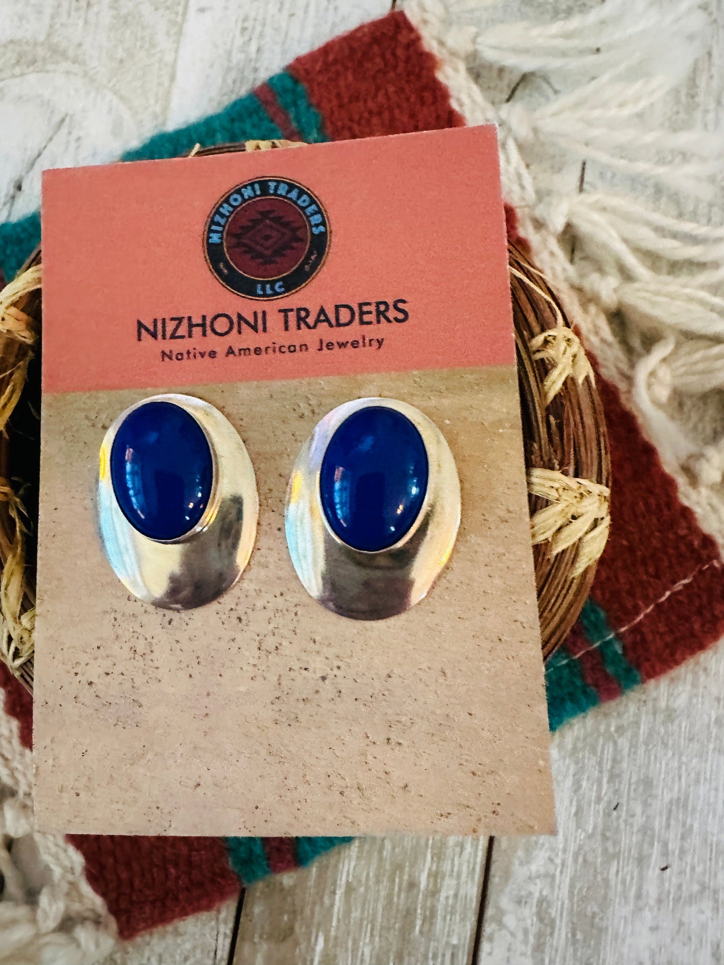Navajo Lapis & Sterling Silver Post Earrings