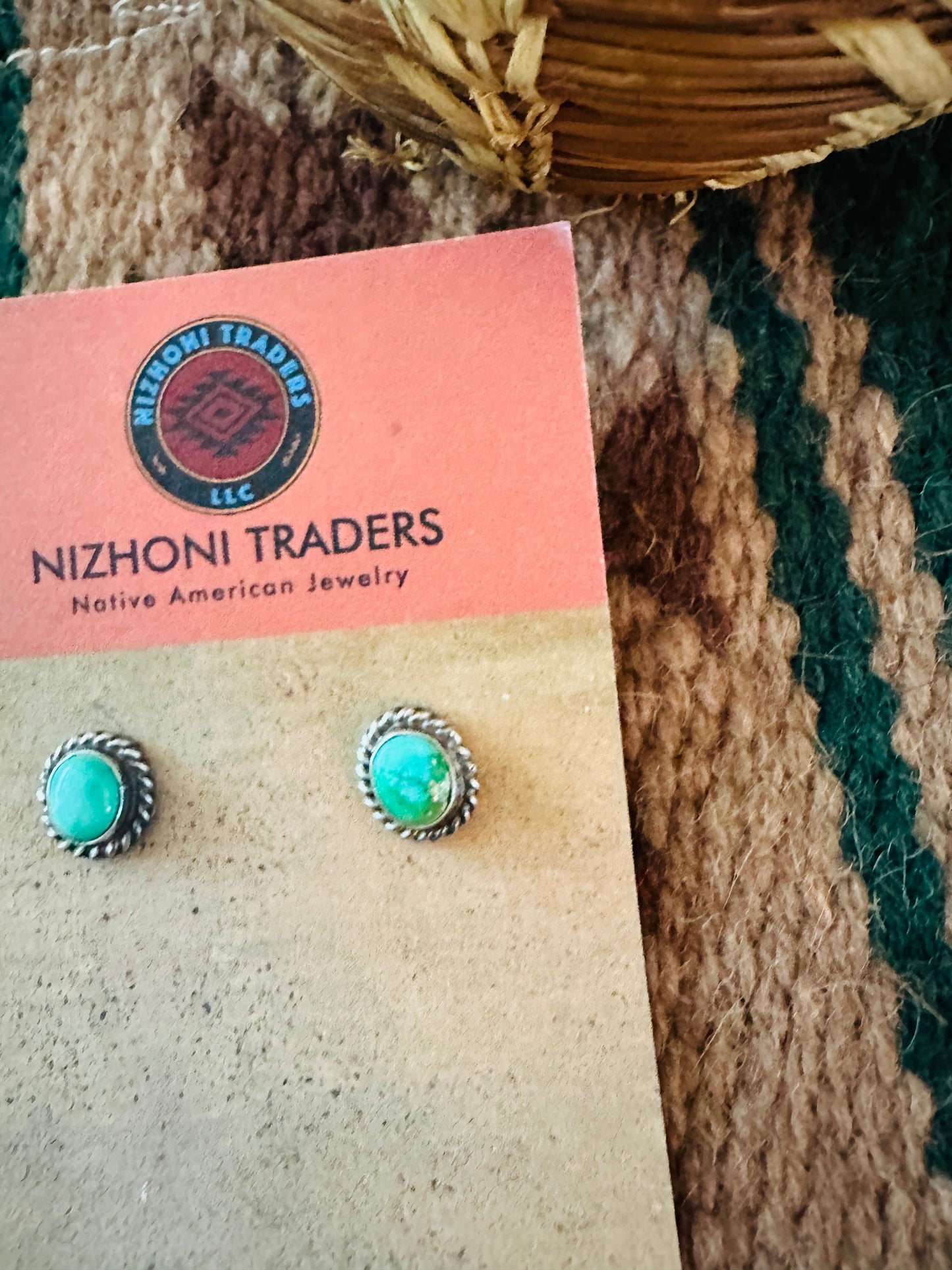 Navajo Sonoran Mountain Turquoise & Sterling Silver Stud Earrings