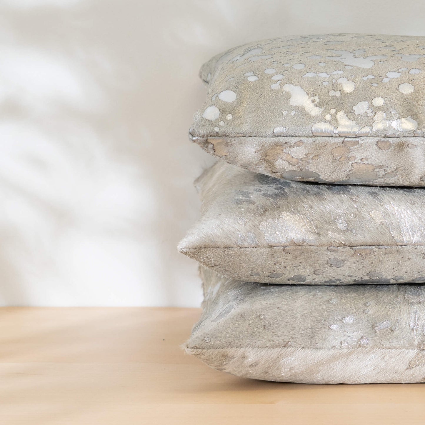 Metallic Silver Cowhide Pillow