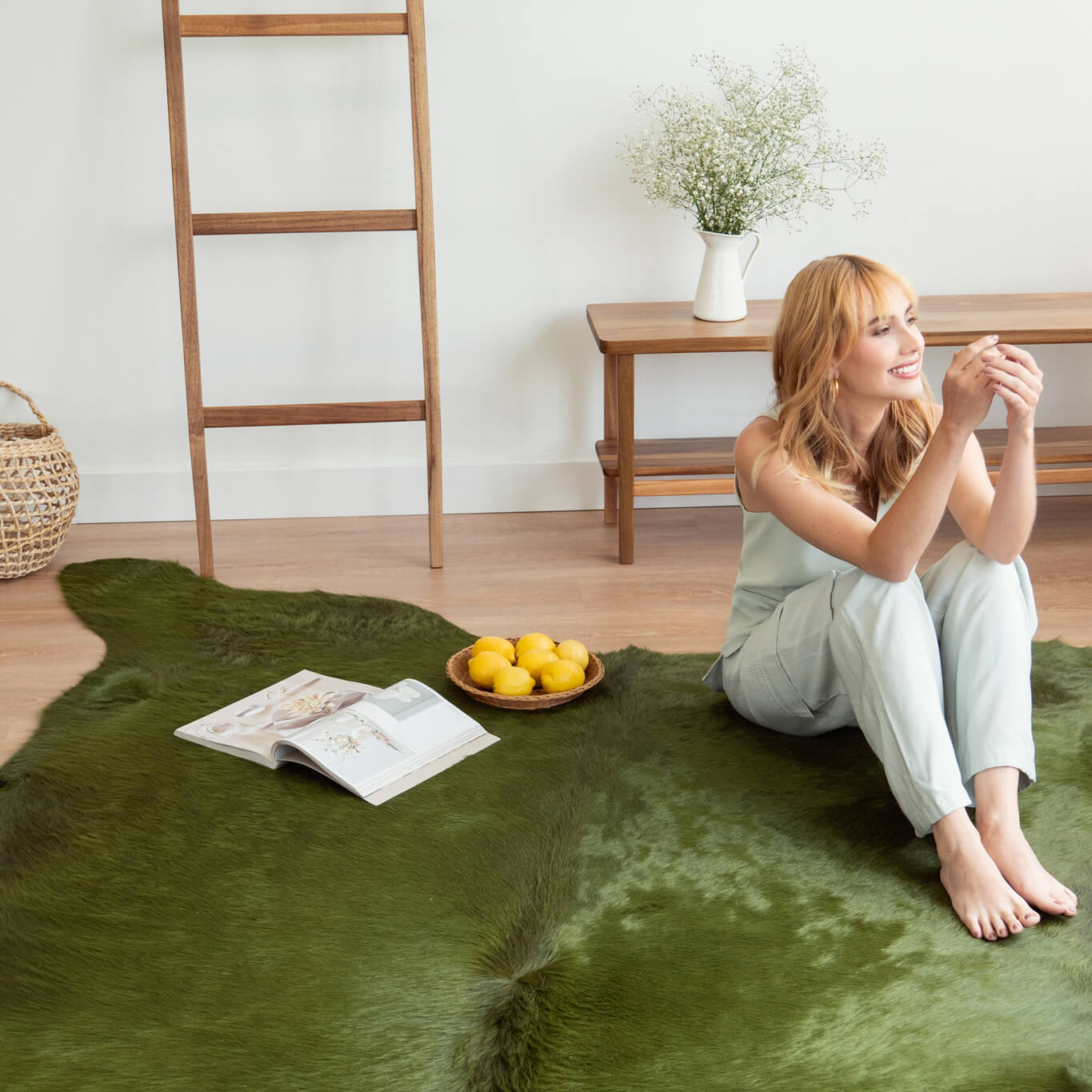 Green Dyed Cowhide Rug