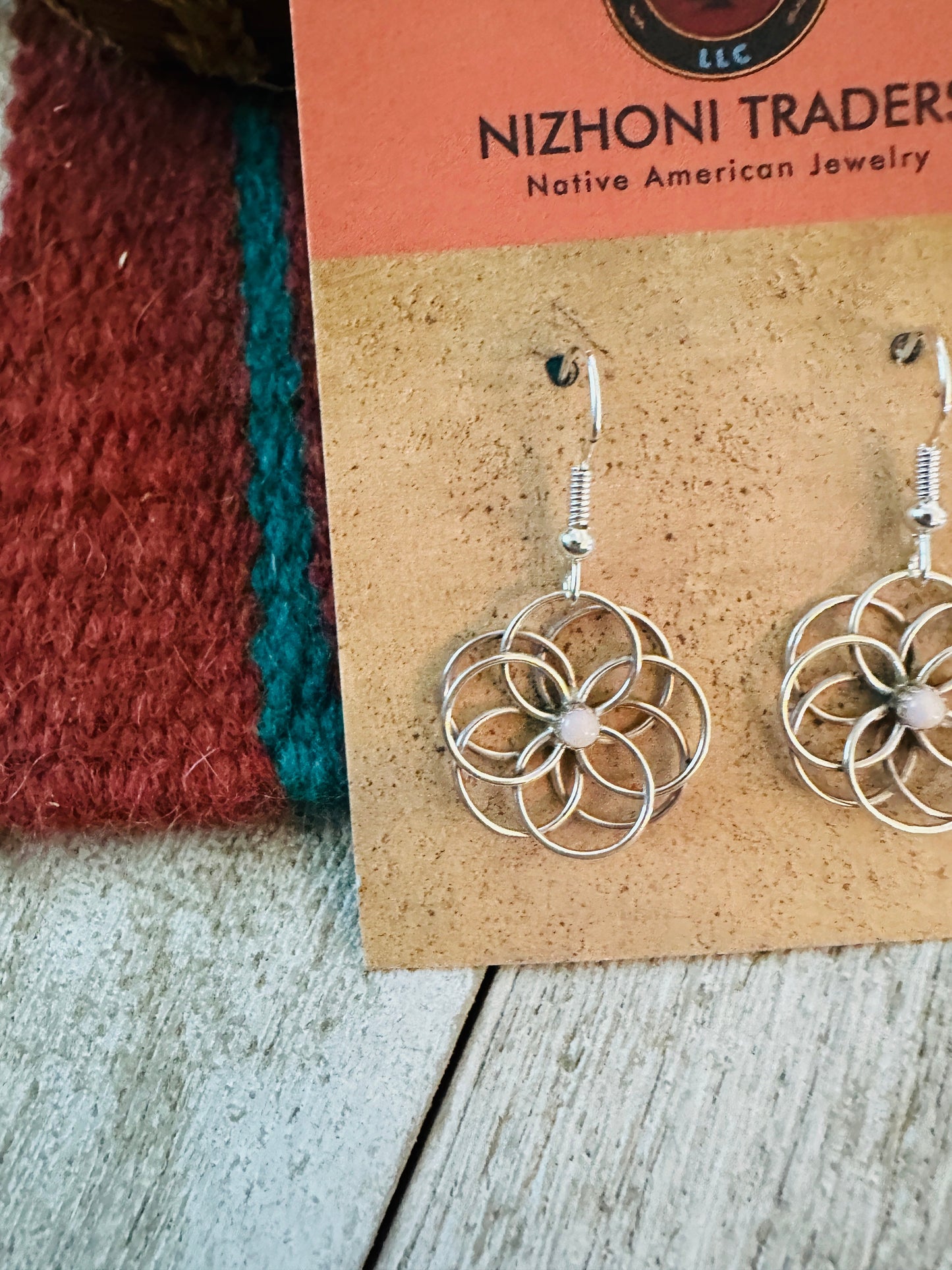 Navajo Queen Pink Conch & Sterling Silver Flower Dangle Earrings