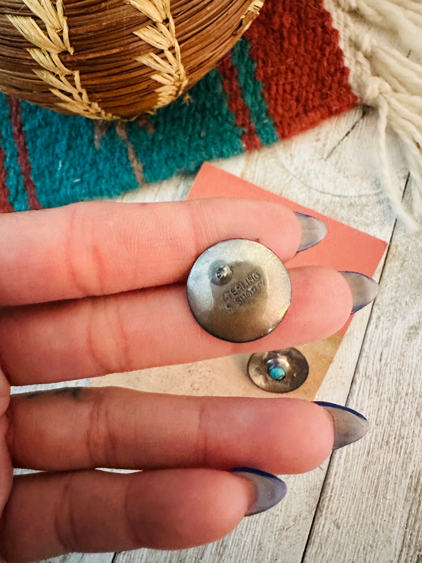 Navajo Sterling Silver & Turquoise Concho Stud Earrings