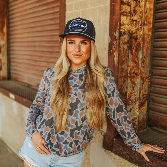 “Cowboy Hat” Performance Patch Rope Hat - Navy Blue