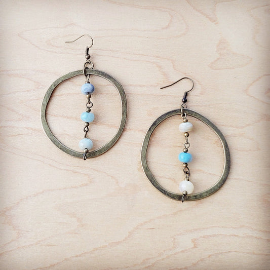 Western Copper Hoop Earrings w/ Amazonite Beads 200r