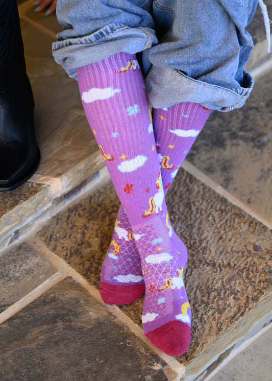 Lucky Unicorns Purple Performance Boot Socks