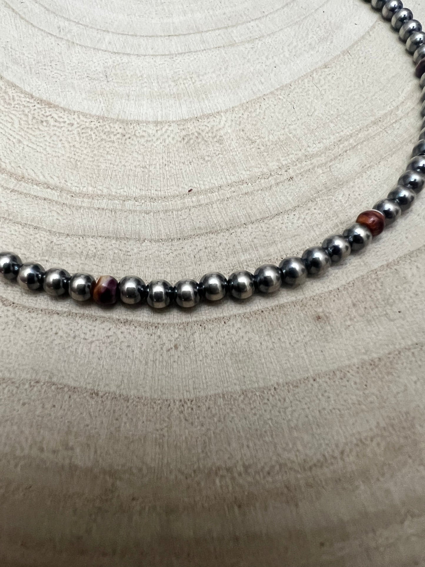 4mm Purple spiny and Sterling Pearl choker - 14 inch