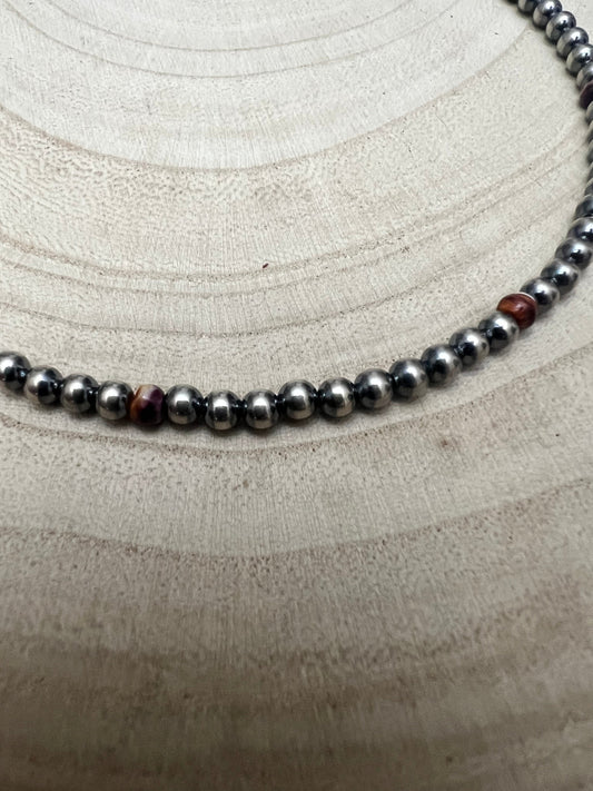 4mm Purple spiny and Sterling Pearl choker - 14 inch