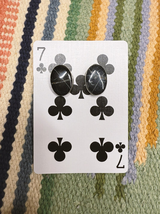 White Buffalo Oval Stud Earrings