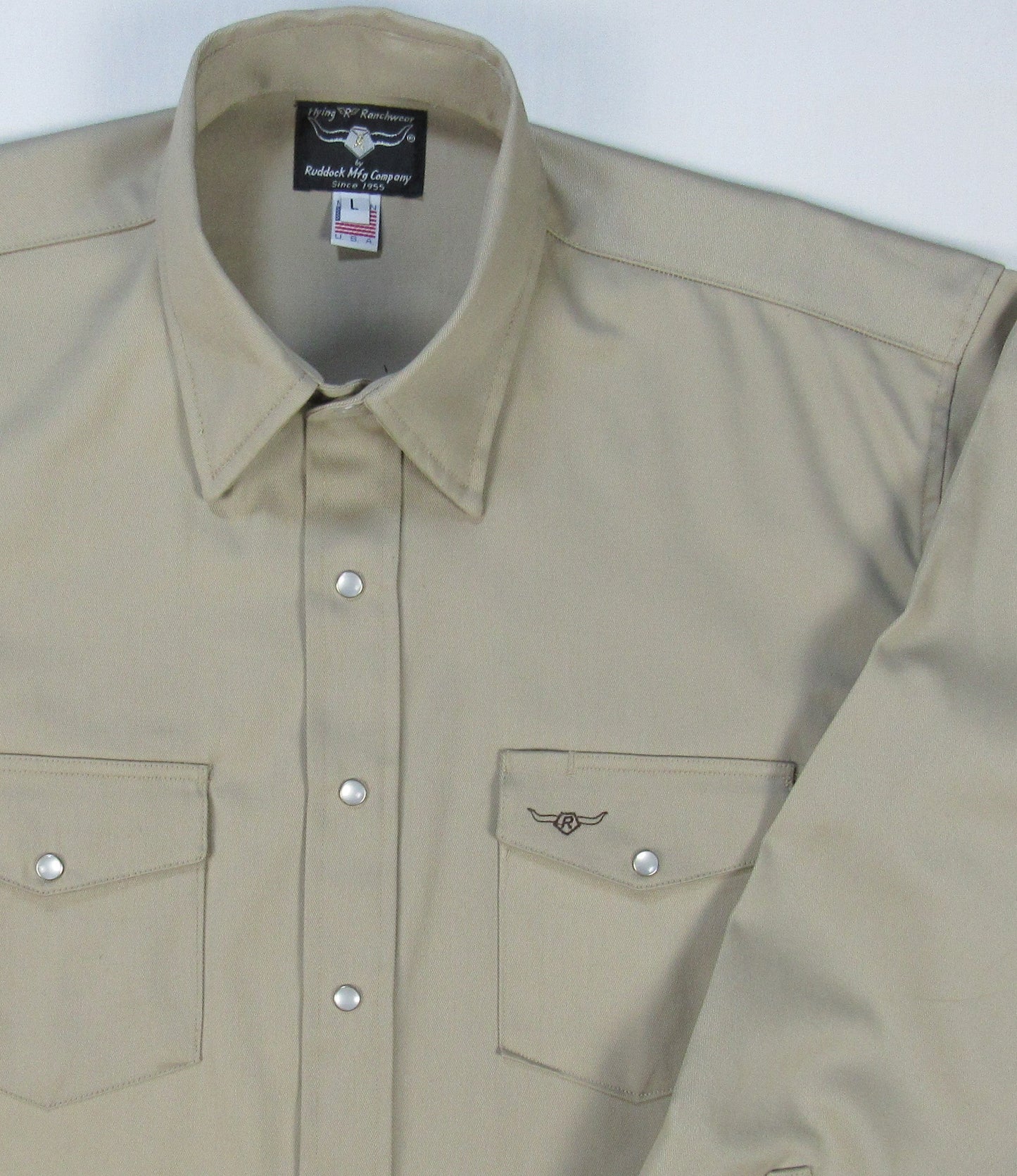 Flying R Ranchwear - Khaki Tan Solid - Long Sleeve - Snaps - Oversized Fit