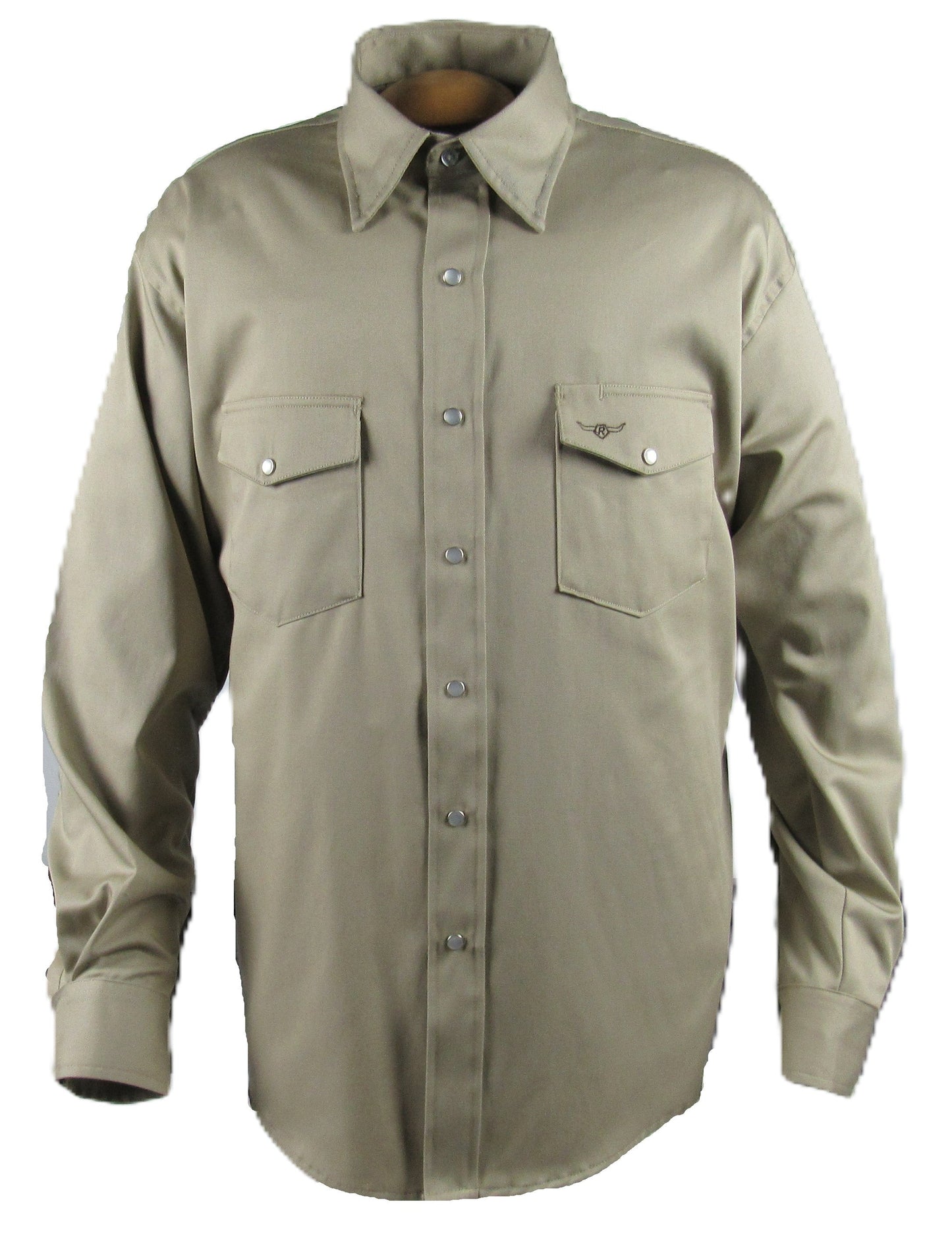 Flying R Ranchwear - Khaki Tan Solid - Long Sleeve - Snaps - Oversized Fit