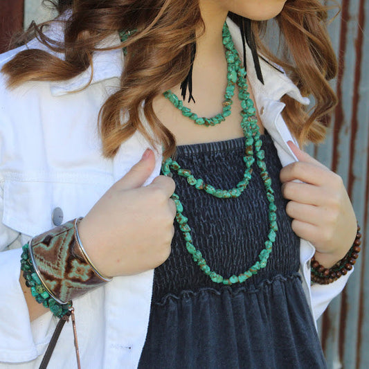 Genuine Blue Turquoise Triple Strand Necklace 259h