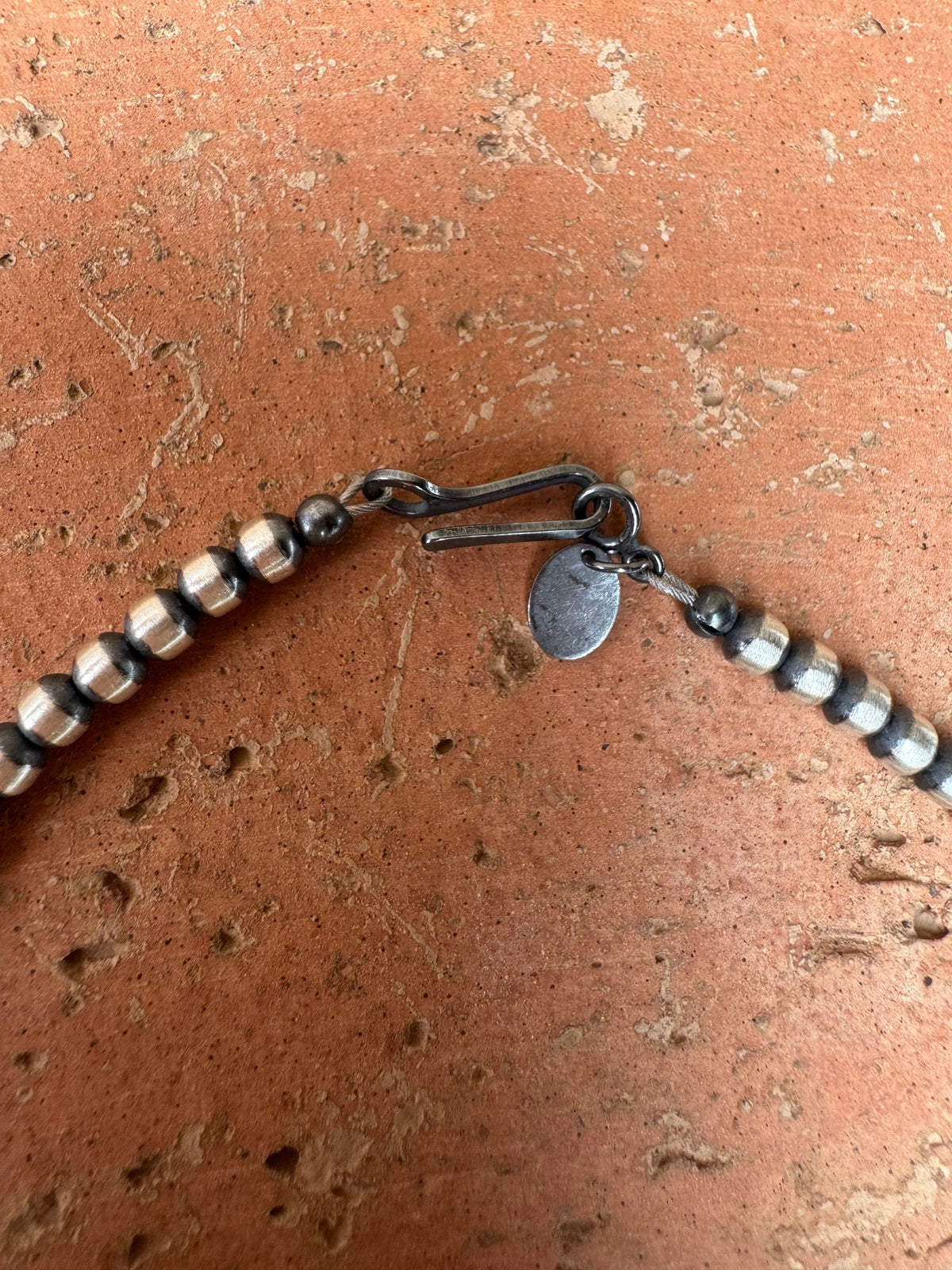 Handcrafted Kingman Turquoise & Sterling Silver Heart 4mm Beaded Necklace