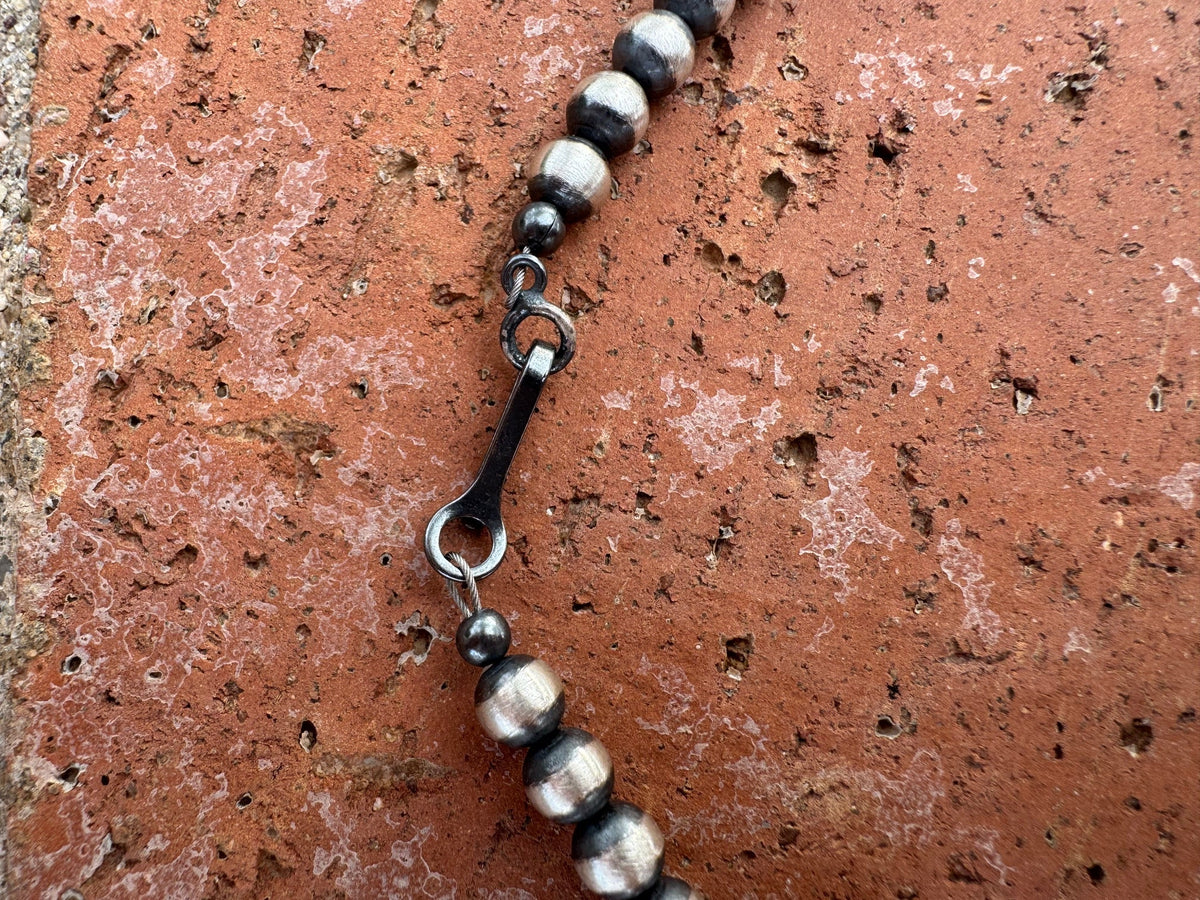 Handcrafted Kingman Turquoise & Sterling Silver 5mm Beaded Necklace