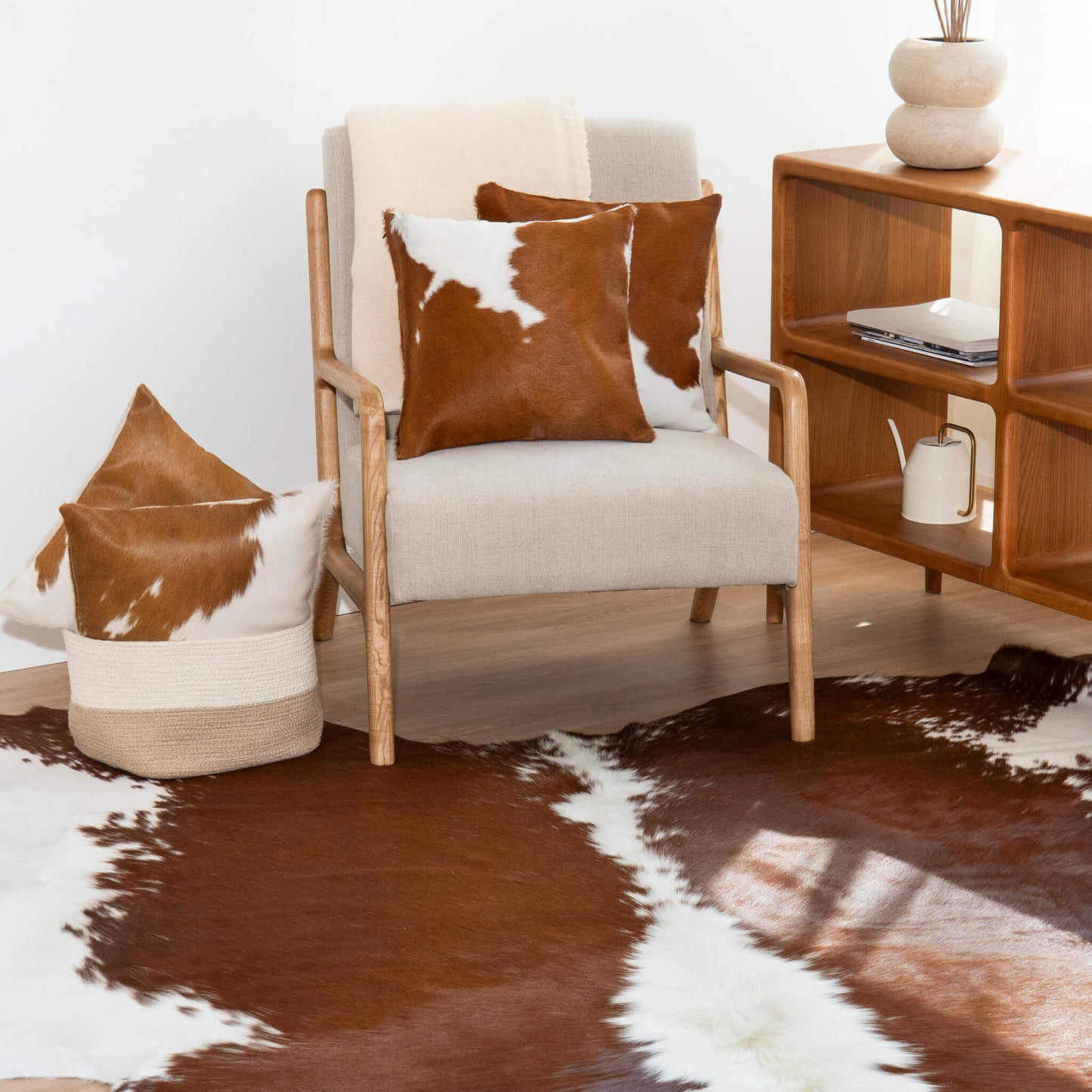 Brown and White Cowhide Pillow