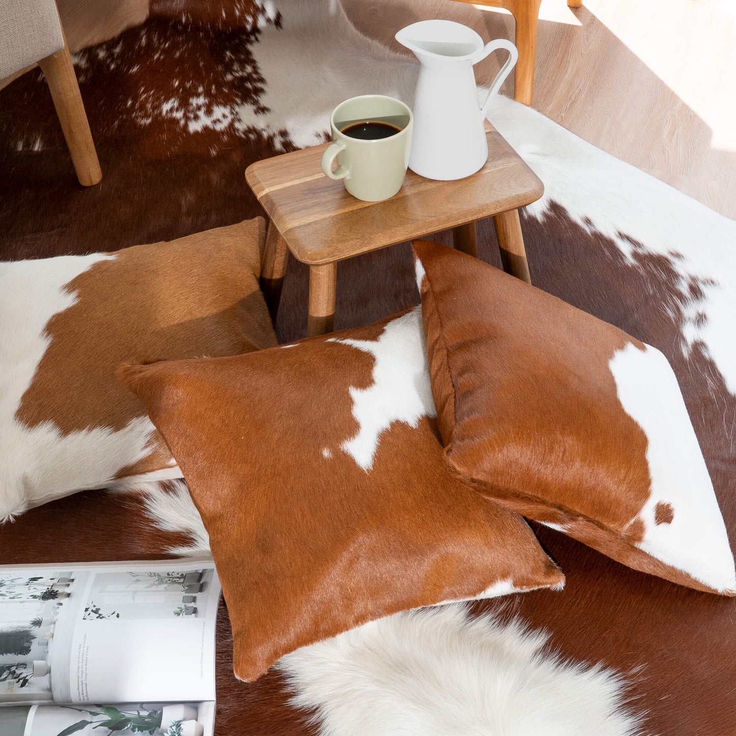Brown and White Cowhide Pillow