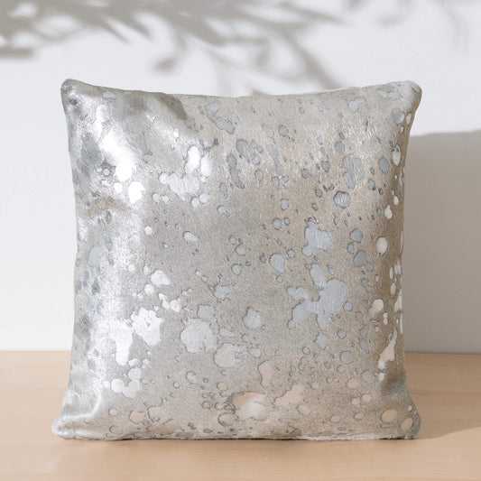 Metallic Silver Cowhide Pillow