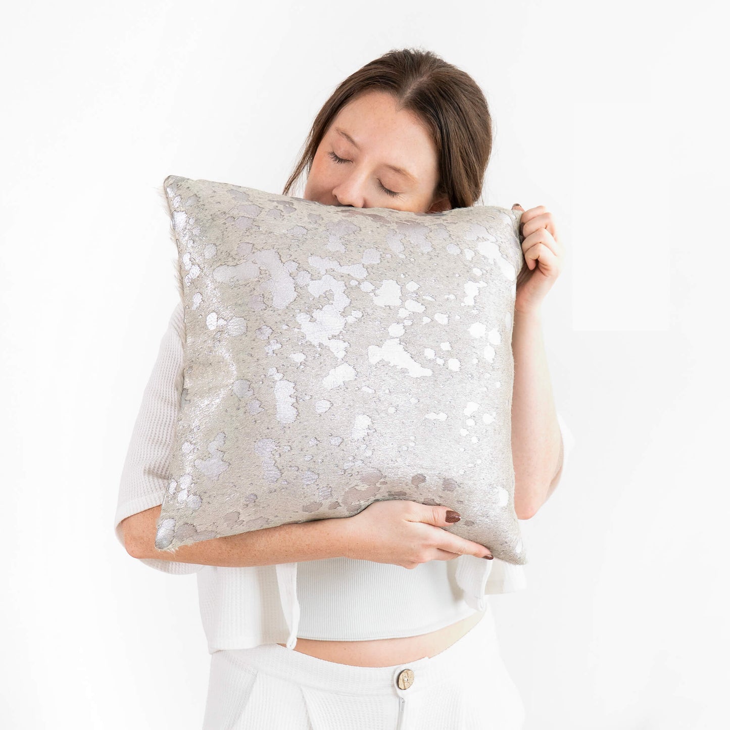 Metallic Silver Cowhide Pillow