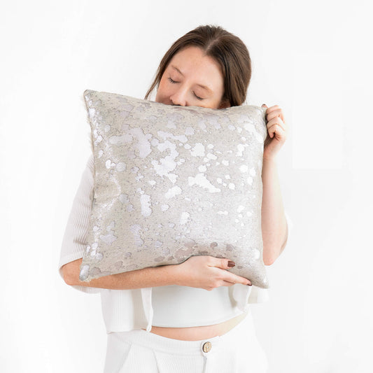 Metallic Silver Cowhide Pillow