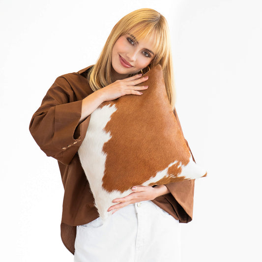 Brown and White Cowhide Pillow