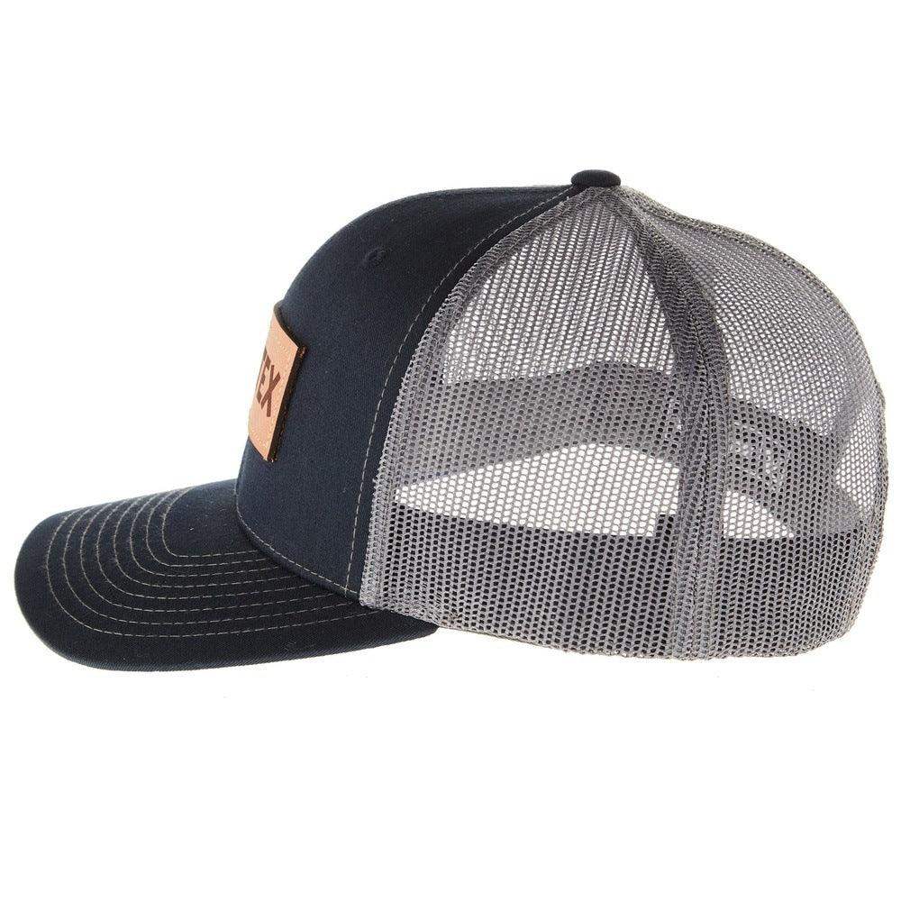 Navy And Charcoal Leather Patch Logo Mesh Back Cap