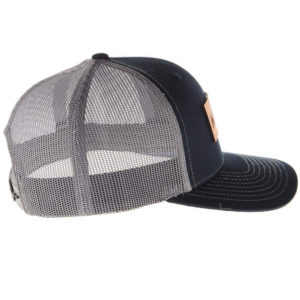 Navy And Charcoal Leather Patch Logo Mesh Back Cap