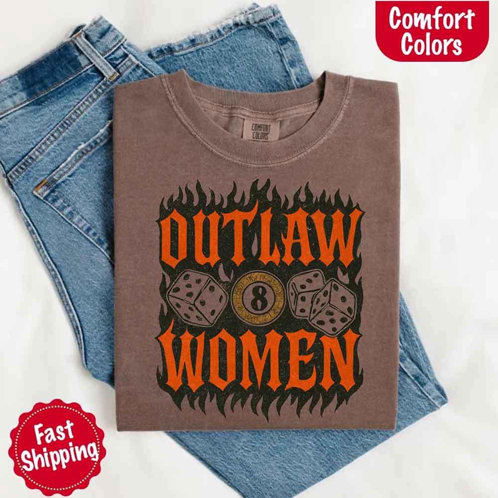 Comfort Colors Outlaw Women Flames Shirt โ Vintage Western Cowgirl Shirt