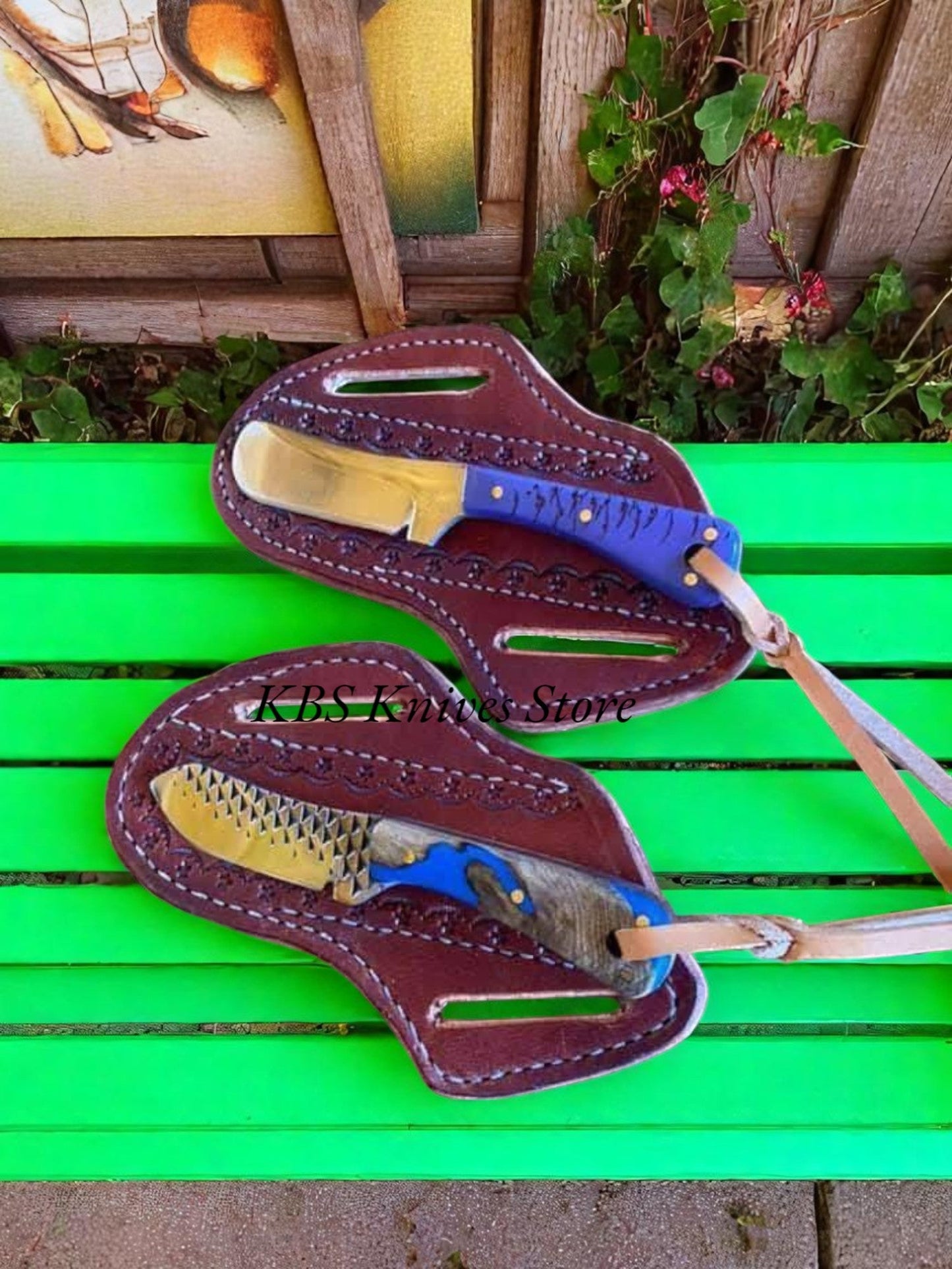 Premium Cowboy Knives Set - D2 Steel & Rasp Bull Cutter with Pine-Cone & Rosewood Epoxy Handles