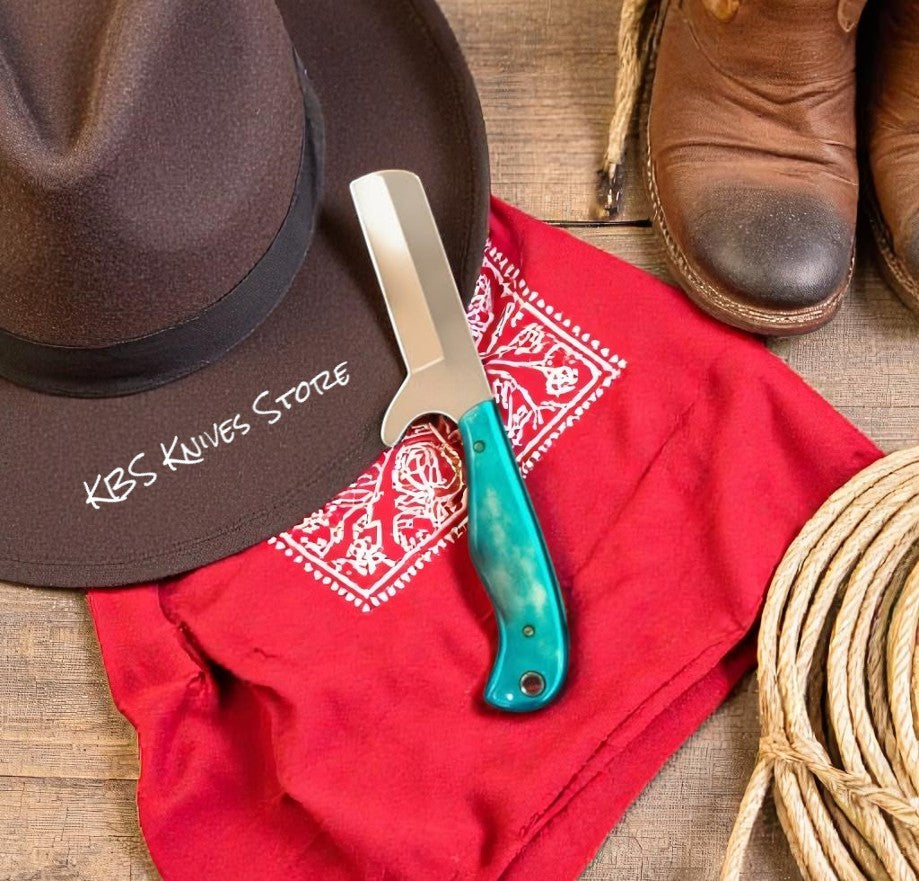 Professional Bull Cutter Knife - 8" D2 Steel Blade with Green Bone Handle & Leather Sheath