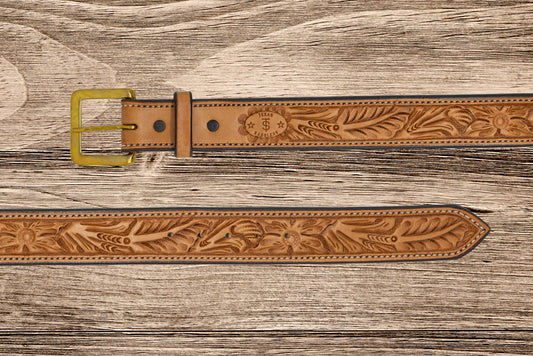 Saddle Tan Floral Belt