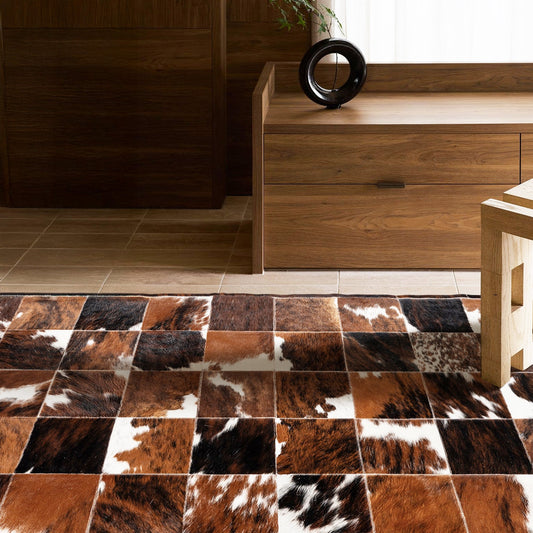 Tricolor Patchwork Cowhide Rug