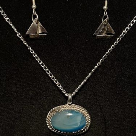 Sailboat Jewelry Set | Sterling Silver & Dyed Agate Stone | Chain Lengths Vary | Heartland Silver Works